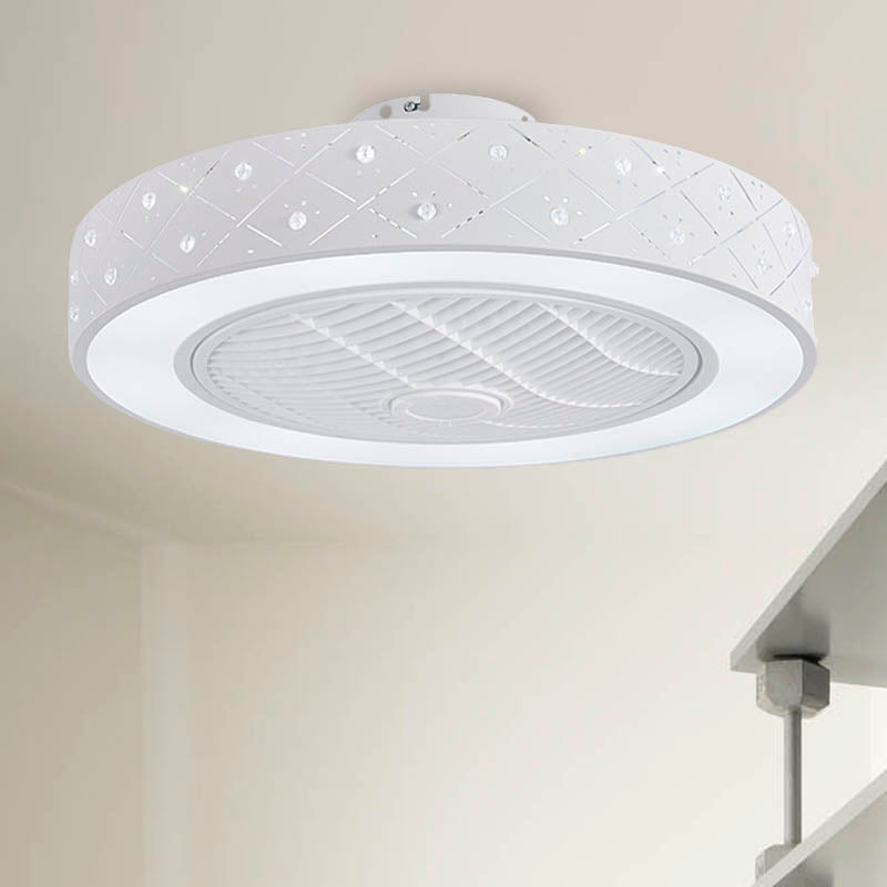 LED Drum/Box Fan Light Minimalist Carved Crystal Invisible Blade Ceiling Flush Lamp in White White G Clearhalo 'Ceiling Fans with Lights' 'Ceiling Fans' 'Modern Ceiling Fans' 'Modern' Lighting' 279073