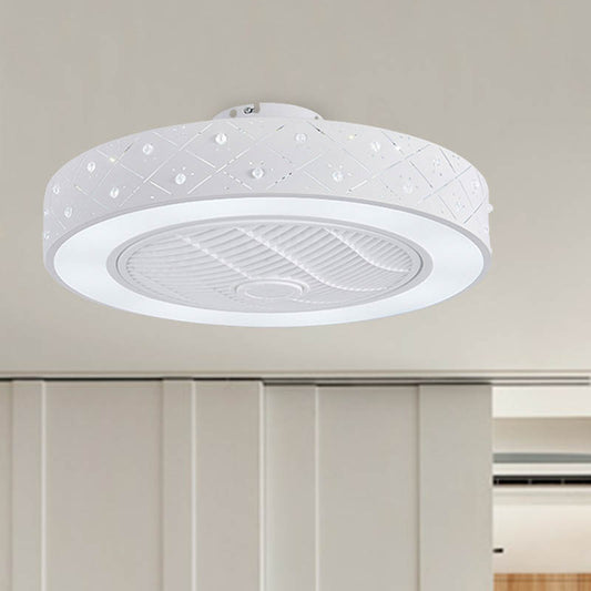 LED Drum/Box Fan Light Minimalist Carved Crystal Invisible Blade Ceiling Flush Lamp in White Clearhalo 'Ceiling Fans with Lights' 'Ceiling Fans' 'Modern Ceiling Fans' 'Modern' Lighting' 279074