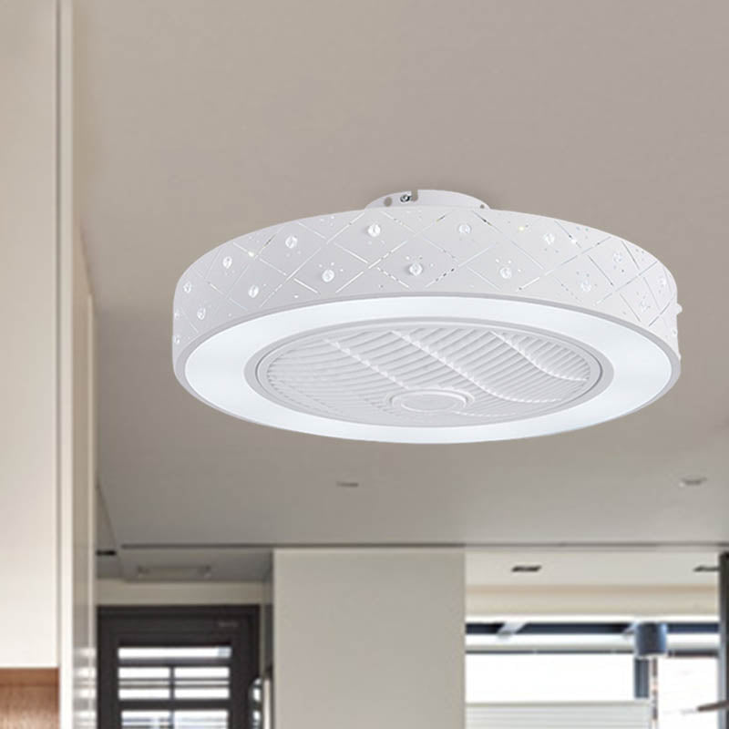 LED Drum/Box Fan Light Minimalist Carved Crystal Invisible Blade Ceiling Flush Lamp in White Clearhalo 'Ceiling Fans with Lights' 'Ceiling Fans' 'Modern Ceiling Fans' 'Modern' Lighting' 279075