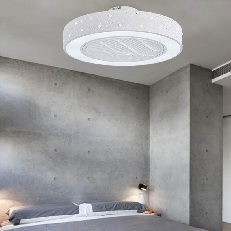 LED Drum/Box Fan Light Minimalist Carved Crystal Invisible Blade Ceiling Flush Lamp in White Clearhalo 'Ceiling Fans with Lights' 'Ceiling Fans' 'Modern Ceiling Fans' 'Modern' Lighting' 279076