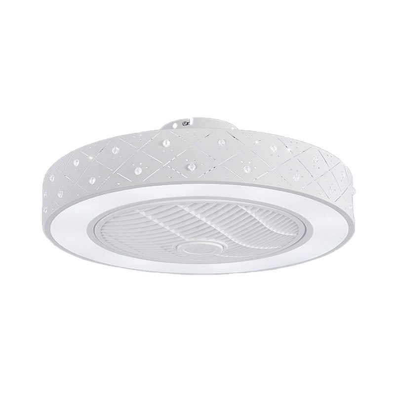 LED Drum/Box Fan Light Minimalist Carved Crystal Invisible Blade Ceiling Flush Lamp in White Clearhalo 'Ceiling Fans with Lights' 'Ceiling Fans' 'Modern Ceiling Fans' 'Modern' Lighting' 279077