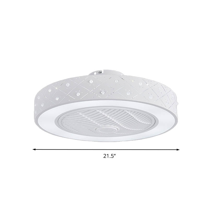 LED Drum/Box Fan Light Minimalist Carved Crystal Invisible Blade Ceiling Flush Lamp in White Clearhalo 'Ceiling Fans with Lights' 'Ceiling Fans' 'Modern Ceiling Fans' 'Modern' Lighting' 279078