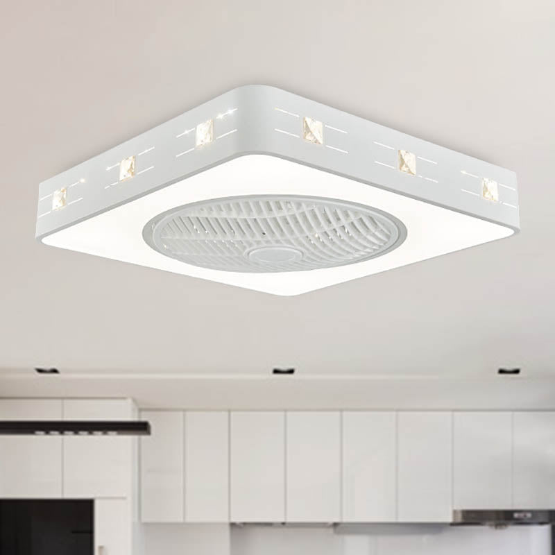 LED Drum/Box Fan Light Minimalist Carved Crystal Invisible Blade Ceiling Flush Lamp in White White H Clearhalo 'Ceiling Fans with Lights' 'Ceiling Fans' 'Modern Ceiling Fans' 'Modern' Lighting' 279079