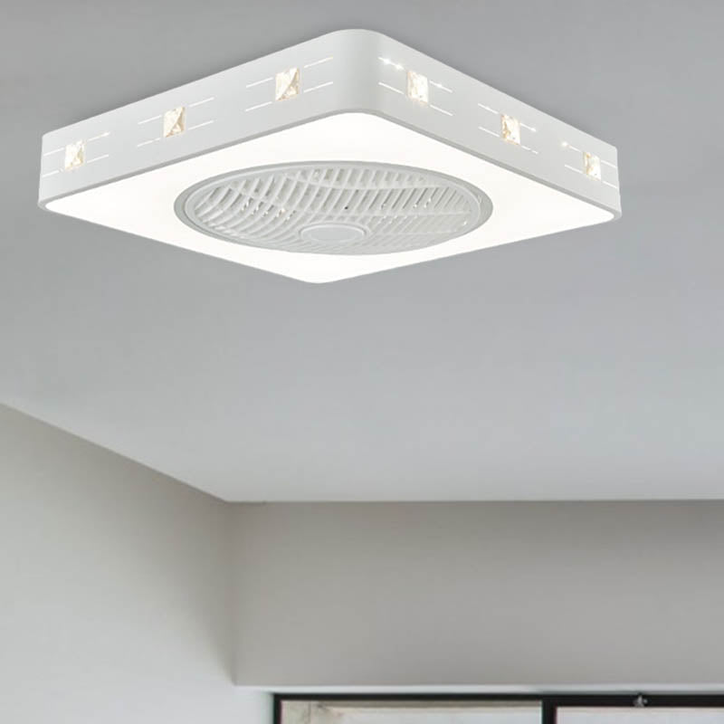LED Drum/Box Fan Light Minimalist Carved Crystal Invisible Blade Ceiling Flush Lamp in White Clearhalo 'Ceiling Fans with Lights' 'Ceiling Fans' 'Modern Ceiling Fans' 'Modern' Lighting' 279080