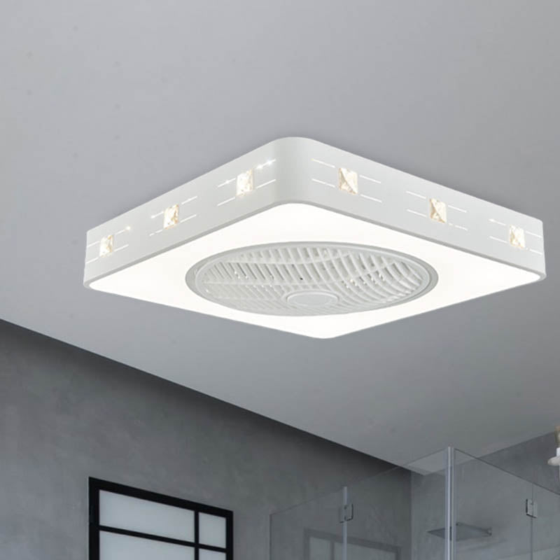 LED Drum/Box Fan Light Minimalist Carved Crystal Invisible Blade Ceiling Flush Lamp in White Clearhalo 'Ceiling Fans with Lights' 'Ceiling Fans' 'Modern Ceiling Fans' 'Modern' Lighting' 279081