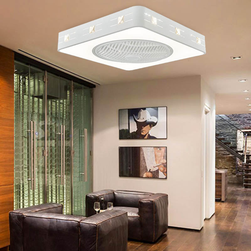 LED Drum/Box Fan Light Minimalist Carved Crystal Invisible Blade Ceiling Flush Lamp in White Clearhalo 'Ceiling Fans with Lights' 'Ceiling Fans' 'Modern Ceiling Fans' 'Modern' Lighting' 279082