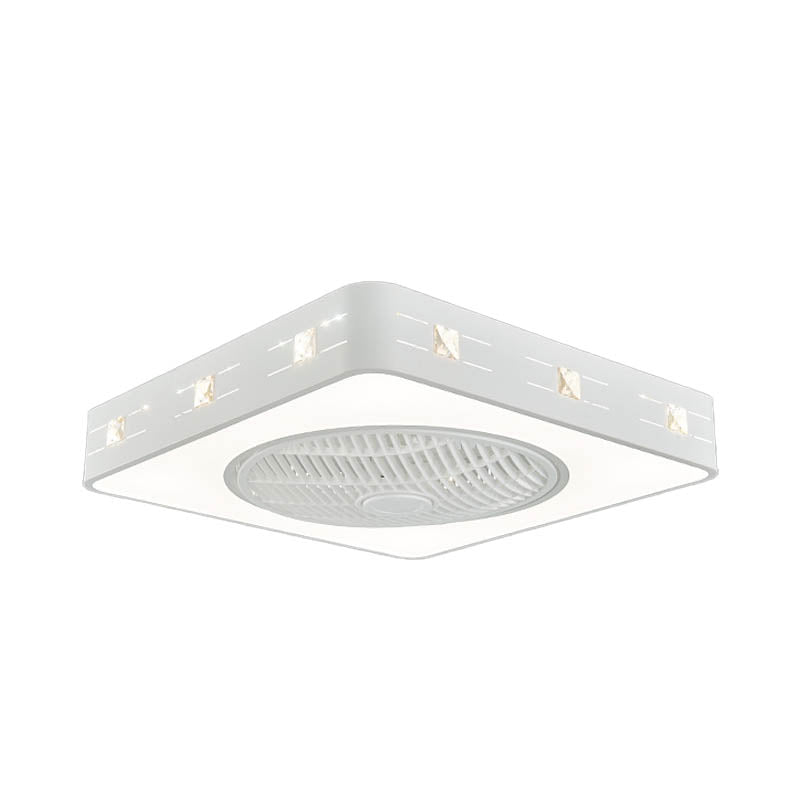 LED Drum/Box Fan Light Minimalist Carved Crystal Invisible Blade Ceiling Flush Lamp in White Clearhalo 'Ceiling Fans with Lights' 'Ceiling Fans' 'Modern Ceiling Fans' 'Modern' Lighting' 279083