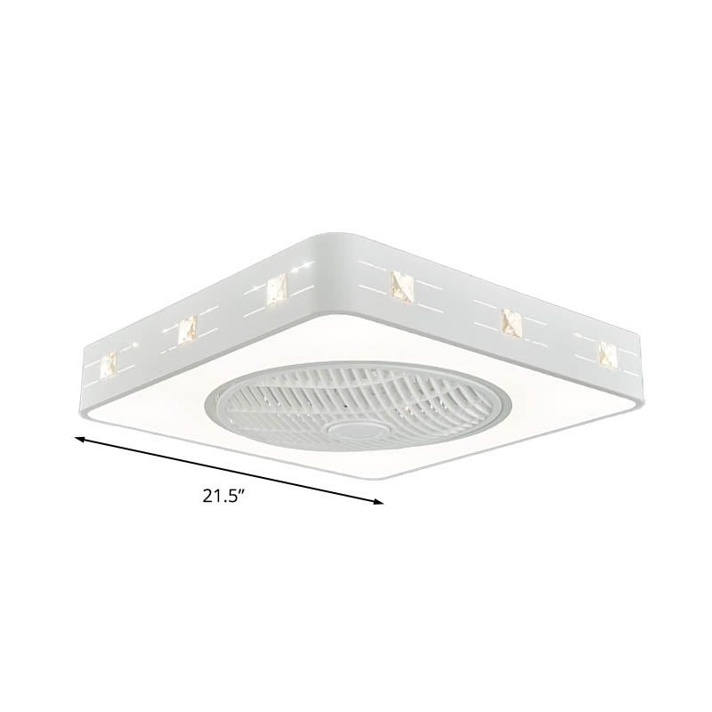 LED Drum/Box Fan Light Minimalist Carved Crystal Invisible Blade Ceiling Flush Lamp in White Clearhalo 'Ceiling Fans with Lights' 'Ceiling Fans' 'Modern Ceiling Fans' 'Modern' Lighting' 279084