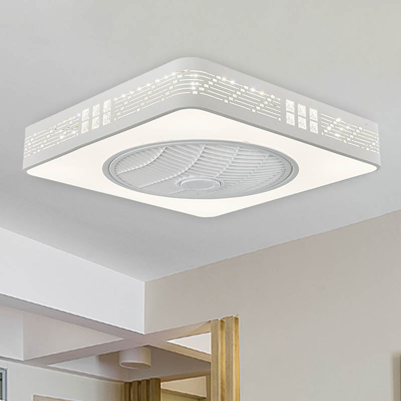 LED Drum/Box Fan Light Minimalist Carved Crystal Invisible Blade Ceiling Flush Lamp in White White I Clearhalo 'Ceiling Fans with Lights' 'Ceiling Fans' 'Modern Ceiling Fans' 'Modern' Lighting' 279085