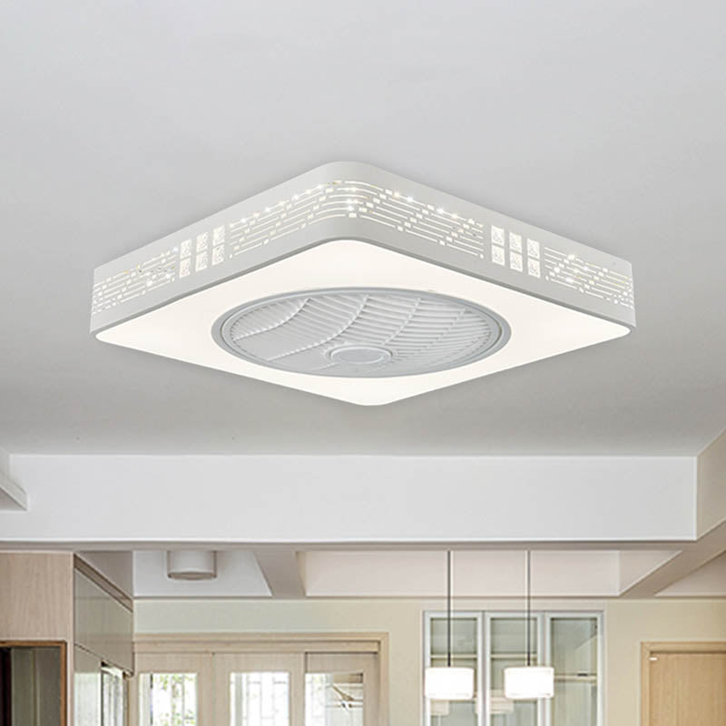 LED Drum/Box Fan Light Minimalist Carved Crystal Invisible Blade Ceiling Flush Lamp in White Clearhalo 'Ceiling Fans with Lights' 'Ceiling Fans' 'Modern Ceiling Fans' 'Modern' Lighting' 279086