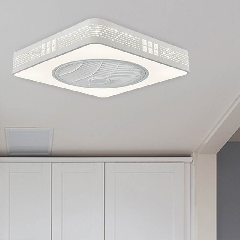 LED Drum/Box Fan Light Minimalist Carved Crystal Invisible Blade Ceiling Flush Lamp in White Clearhalo 'Ceiling Fans with Lights' 'Ceiling Fans' 'Modern Ceiling Fans' 'Modern' Lighting' 279087