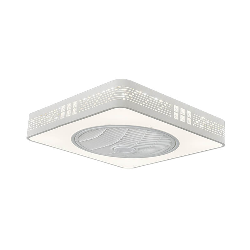 LED Drum/Box Fan Light Minimalist Carved Crystal Invisible Blade Ceiling Flush Lamp in White Clearhalo 'Ceiling Fans with Lights' 'Ceiling Fans' 'Modern Ceiling Fans' 'Modern' Lighting' 279089