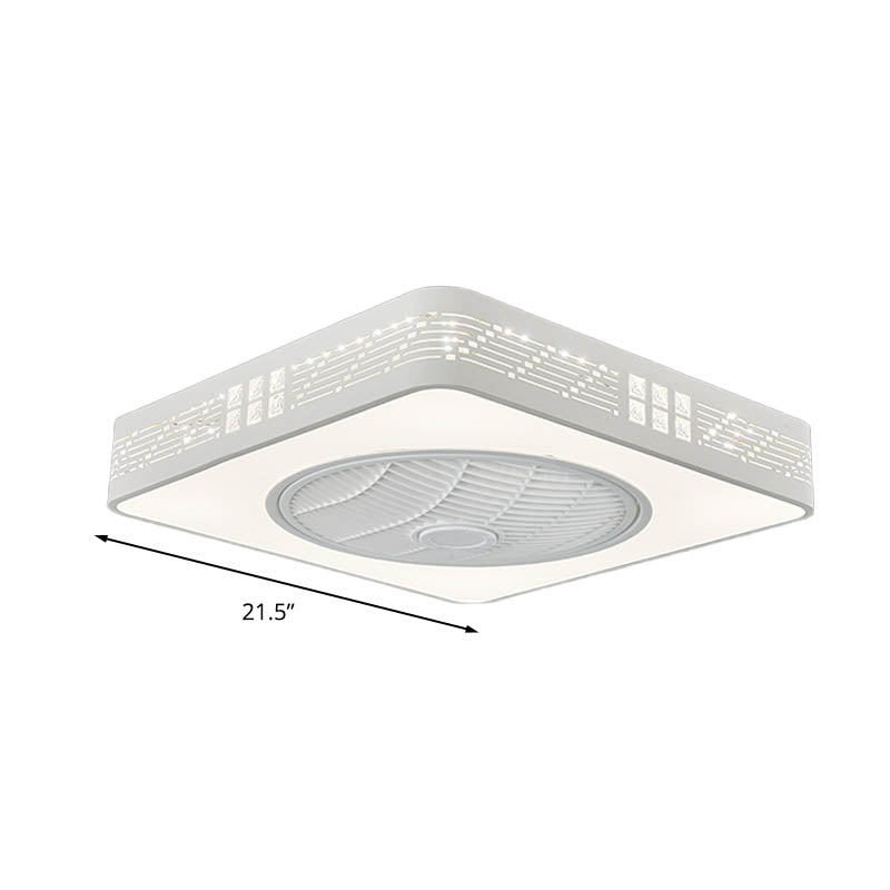 LED Drum/Box Fan Light Minimalist Carved Crystal Invisible Blade Ceiling Flush Lamp in White Clearhalo 'Ceiling Fans with Lights' 'Ceiling Fans' 'Modern Ceiling Fans' 'Modern' Lighting' 279090