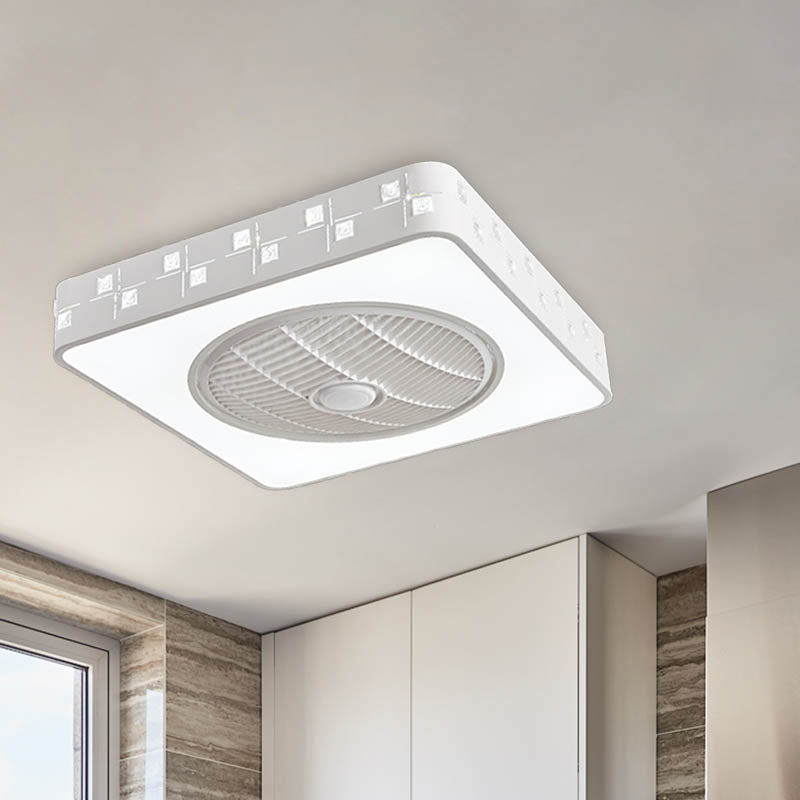 LED Drum/Box Fan Light Minimalist Carved Crystal Invisible Blade Ceiling Flush Lamp in White Clearhalo 'Ceiling Fans with Lights' 'Ceiling Fans' 'Modern Ceiling Fans' 'Modern' Lighting' 279092