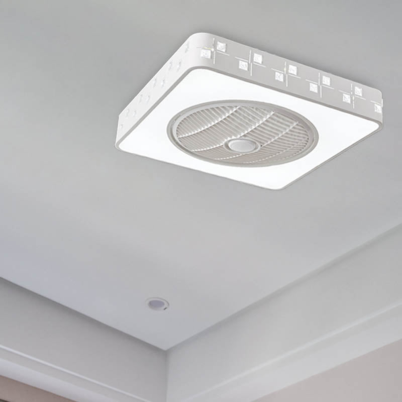 LED Drum/Box Fan Light Minimalist Carved Crystal Invisible Blade Ceiling Flush Lamp in White Clearhalo 'Ceiling Fans with Lights' 'Ceiling Fans' 'Modern Ceiling Fans' 'Modern' Lighting' 279093