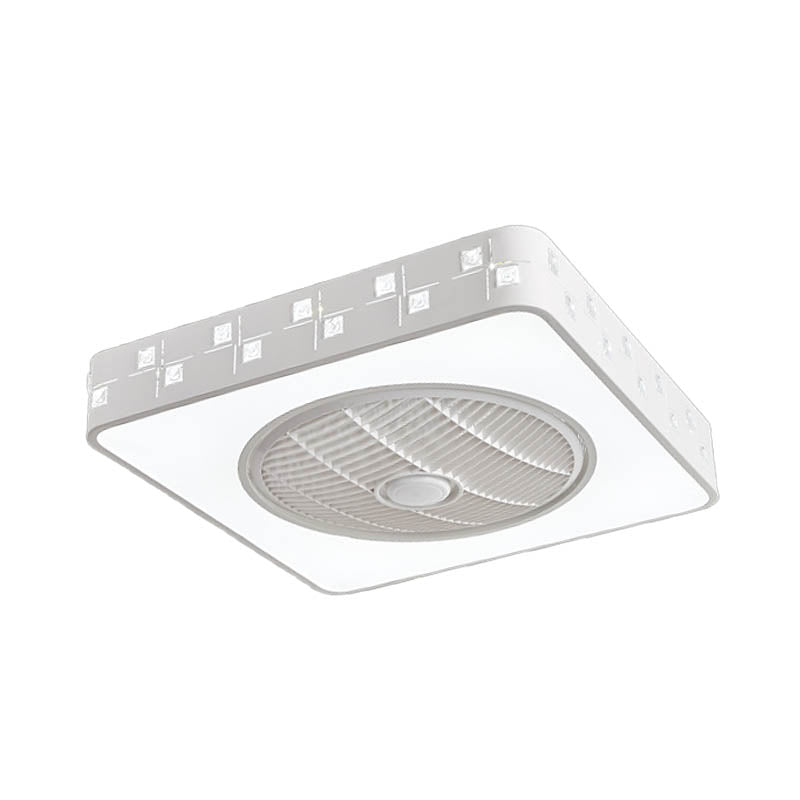 LED Drum/Box Fan Light Minimalist Carved Crystal Invisible Blade Ceiling Flush Lamp in White Clearhalo 'Ceiling Fans with Lights' 'Ceiling Fans' 'Modern Ceiling Fans' 'Modern' Lighting' 279095