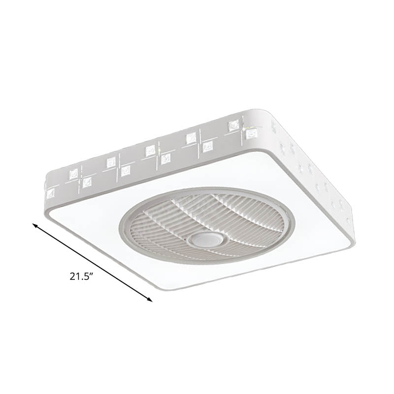 LED Drum/Box Fan Light Minimalist Carved Crystal Invisible Blade Ceiling Flush Lamp in White Clearhalo 'Ceiling Fans with Lights' 'Ceiling Fans' 'Modern Ceiling Fans' 'Modern' Lighting' 279096