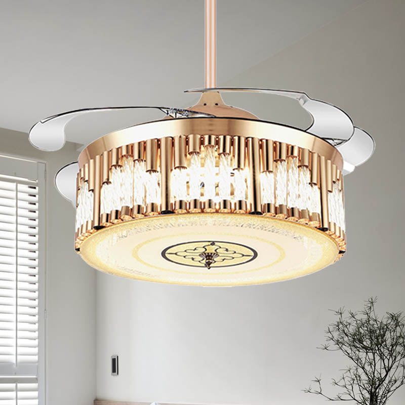 Fluted Clear Crystal LED Fan Light Contemporary 4 Blades Gold Finish Semi Flush Light Fixture Clearhalo 'Ceiling Fans with Lights' 'Ceiling Fans' 'Modern Ceiling Fans' 'Modern' Lighting' 279131