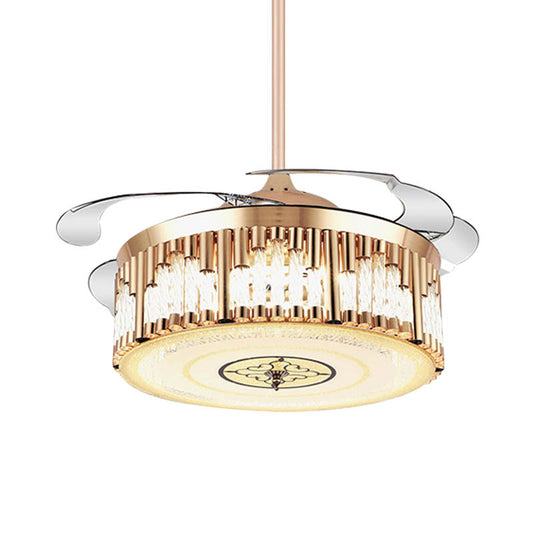 Fluted Clear Crystal LED Fan Light Contemporary 4 Blades Gold Finish Semi Flush Light Fixture Clearhalo 'Ceiling Fans with Lights' 'Ceiling Fans' 'Modern Ceiling Fans' 'Modern' Lighting' 279134