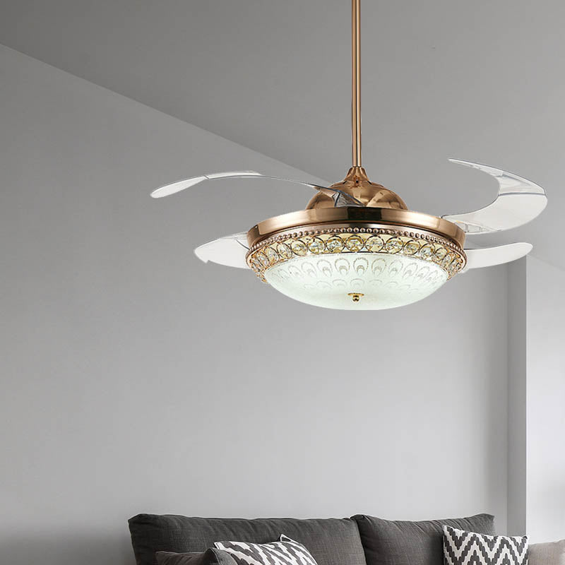 Remote Control Gold Dome Fan Light Kit Modernity LED Crystal Hanging Ceiling Lamp for Bedroom Clearhalo 'Ceiling Fans with Lights' 'Ceiling Fans' 'Modern Ceiling Fans' 'Modern' Lighting' 279138