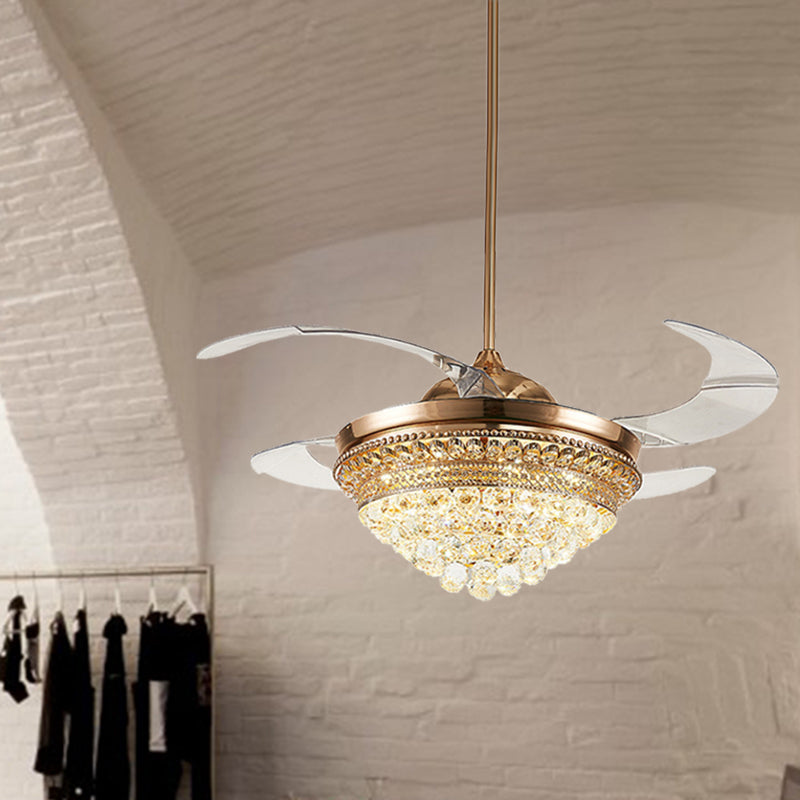 Conical LED Indoor Fan Light Fixture Minimalist Crystal Ball 4 ...