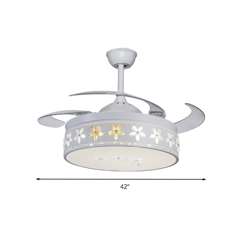 Embedded Crystal Flower LED Ceiling Fan Simple Style 4-Blade White Hanging Lamp Kit Clearhalo 'Ceiling Fans with Lights' 'Ceiling Fans' 'Modern Ceiling Fans' 'Modern' Lighting' 279153