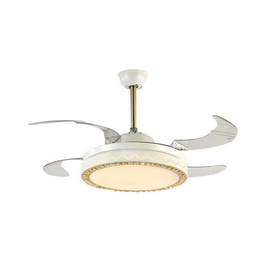 Minimalist Carved Drum Hanging Fan Light Smart Control White Metallic LED Ceiling Lamp with Crystal Accent Clearhalo 'Ceiling Fans with Lights' 'Ceiling Fans' 'Modern Ceiling Fans' 'Modern' Lighting' 279158