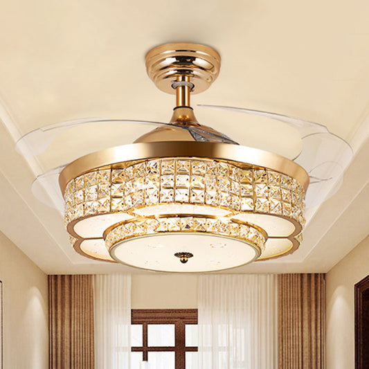 Living Room LED Semi Mount Lamp with Fan Modernist Gold Flower Crystal Ceiling Light Fixture Clearhalo 'Ceiling Fans with Lights' 'Ceiling Fans' 'Modern Ceiling Fans' 'Modern' Lighting' 279167