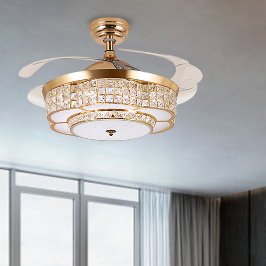 Living Room LED Semi Mount Lamp with Fan Modernist Gold Flower Crystal Ceiling Light Fixture Clearhalo 'Ceiling Fans with Lights' 'Ceiling Fans' 'Modern Ceiling Fans' 'Modern' Lighting' 279168