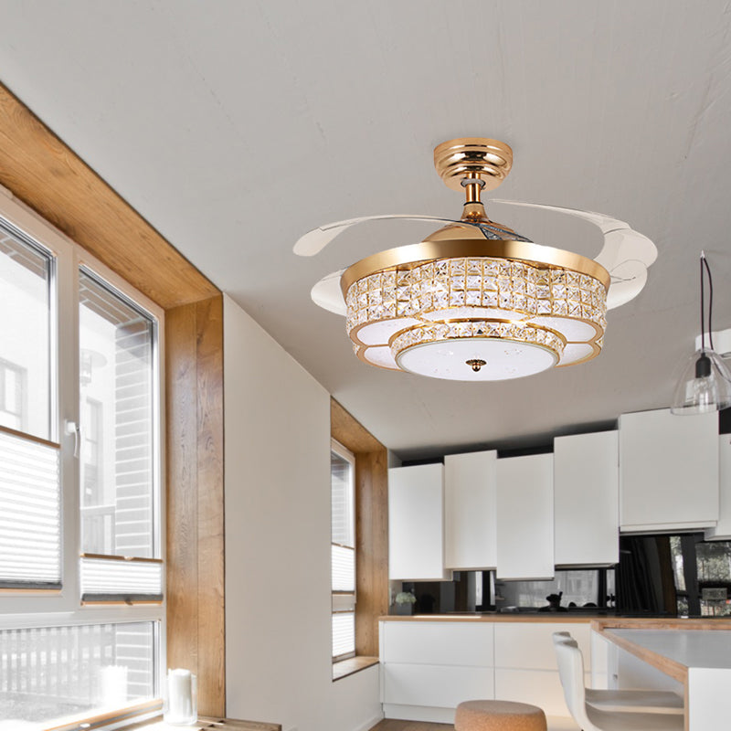 Living Room LED Semi Mount Lamp with Fan Modernist Gold Flower Crystal Ceiling Light Fixture Clearhalo 'Ceiling Fans with Lights' 'Ceiling Fans' 'Modern Ceiling Fans' 'Modern' Lighting' 279169