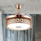 Rose Gold Drum Hanging Fan Light Contemporary 8-Blade Crystal Strand Indoor Semi Flush Lighting Ideas Clearhalo 'Ceiling Fans with Lights' 'Ceiling Fans' 'Modern Ceiling Fans' 'Modern' Lighting' 279174