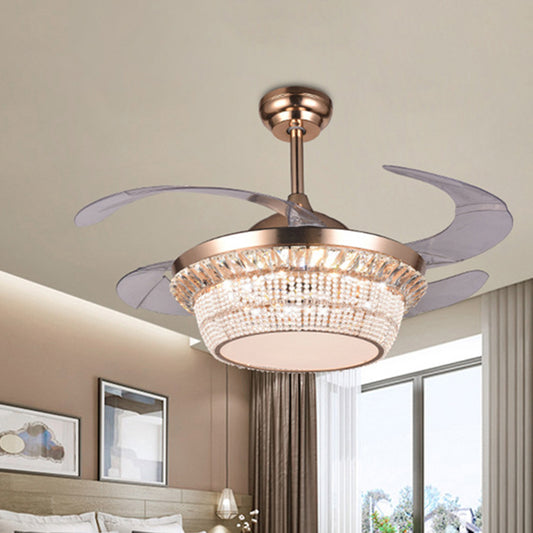 Clear Crystal Beaded LED Ceiling Fan Modern Style Wall Control/Remote Control/Frequency Convertible Semi Mount Light in Rose Gold Gold Clearhalo 'Ceiling Fans with Lights' 'Ceiling Fans' 'Modern Ceiling Fans' 'Modern' Lighting' 279178
