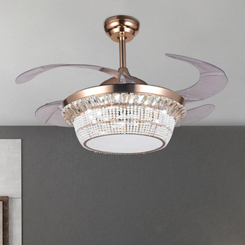 Clear Crystal Beaded LED Ceiling Fan Modern Style Wall Control/Remote Control/Frequency Convertible Semi Mount Light in Rose Gold Clearhalo 'Ceiling Fans with Lights' 'Ceiling Fans' 'Modern Ceiling Fans' 'Modern' Lighting' 279180