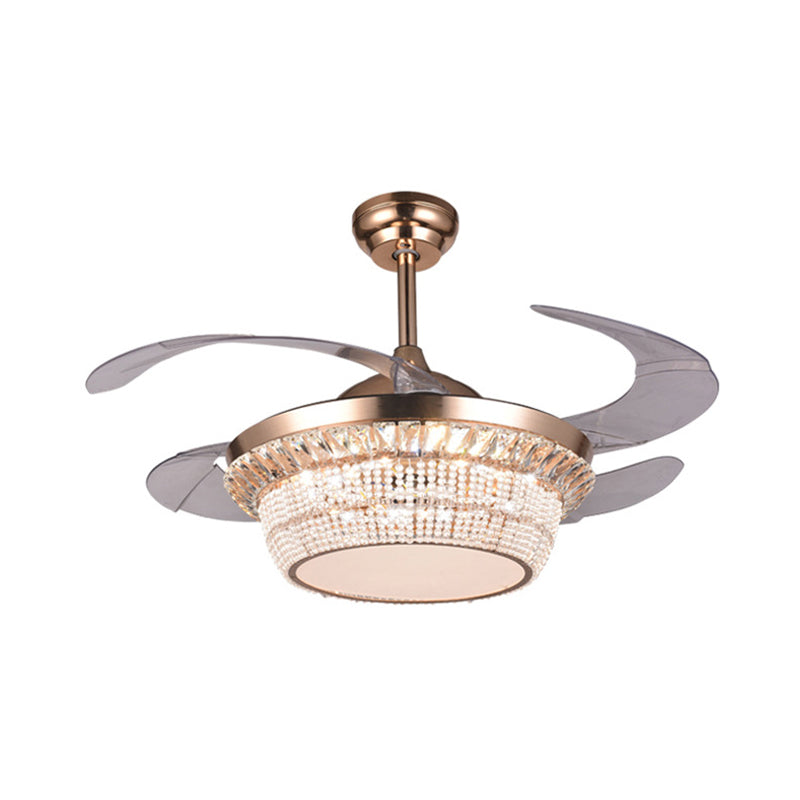 Clear Crystal Beaded LED Ceiling Fan Modern Style Wall Control/Remote Control/Frequency Convertible Semi Mount Light in Rose Gold Clearhalo 'Ceiling Fans with Lights' 'Ceiling Fans' 'Modern Ceiling Fans' 'Modern' Lighting' 279182