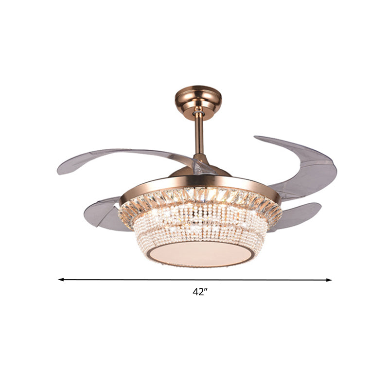Clear Crystal Beaded LED Ceiling Fan Modern Style Wall Control/Remote Control/Frequency Convertible Semi Mount Light in Rose Gold Clearhalo 'Ceiling Fans with Lights' 'Ceiling Fans' 'Modern Ceiling Fans' 'Modern' Lighting' 279183