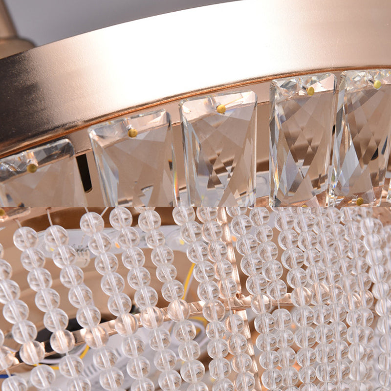 Clear Crystal Beaded LED Ceiling Fan Modern Style Wall Control/Remote Control/Frequency Convertible Semi Mount Light in Rose Gold Clearhalo 'Ceiling Fans with Lights' 'Ceiling Fans' 'Modern Ceiling Fans' 'Modern' Lighting' 279184