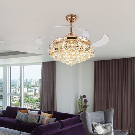 Tapered Opulent Crystal Ball Indoor Fan Light Modernity LED Gold Finish Ceiling Lamp with Remote Control/Wall Control/Frequency Conversion Clearhalo 'Ceiling Fans with Lights' 'Ceiling Fans' 'Modern Ceiling Fans' 'Modern' Lighting' 279188