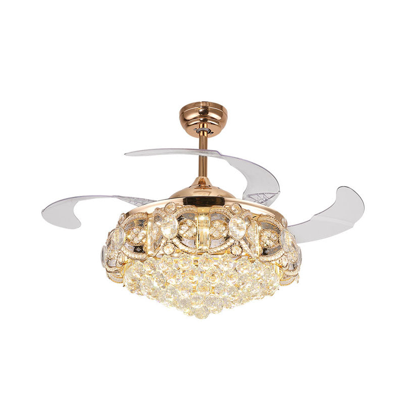 Tapered Opulent Crystal Ball Indoor Fan Light Modernity LED Gold Finish Ceiling Lamp with Remote Control/Wall Control/Frequency Conversion Clearhalo 'Ceiling Fans with Lights' 'Ceiling Fans' 'Modern Ceiling Fans' 'Modern' Lighting' 279189