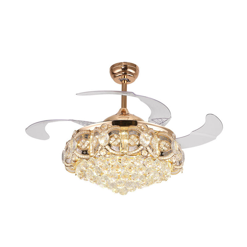 Tapered Opulent Crystal Ball Indoor Fan Light Modernity LED Gold Finish Ceiling Lamp with Remote Control/Wall Control/Frequency Conversion Clearhalo 'Ceiling Fans with Lights' 'Ceiling Fans' 'Modern Ceiling Fans' 'Modern' Lighting' 279189