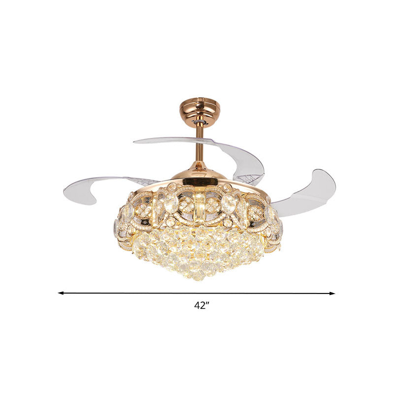 Tapered Opulent Crystal Ball Indoor Fan Light Modernity LED Gold Finish Ceiling Lamp with Remote Control/Wall Control/Frequency Conversion Clearhalo 'Ceiling Fans with Lights' 'Ceiling Fans' 'Modern Ceiling Fans' 'Modern' Lighting' 279190