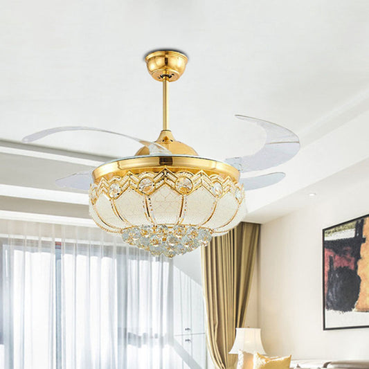 Domed Clear Crystal LED Ceiling Mount Fan Modern Wall Control/Remote Control/Frequency Convertible Golden Hanging Lamp Gold Clearhalo 'Ceiling Fans with Lights' 'Ceiling Fans' 'Modern Ceiling Fans' 'Modern' Lighting' 279198