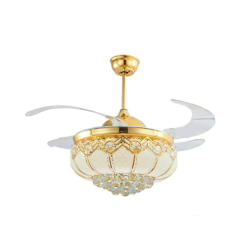 Domed Clear Crystal LED Ceiling Mount Fan Modern Wall Control/Remote Control/Frequency Convertible Golden Hanging Lamp Clearhalo 'Ceiling Fans with Lights' 'Ceiling Fans' 'Modern Ceiling Fans' 'Modern' Lighting' 279201