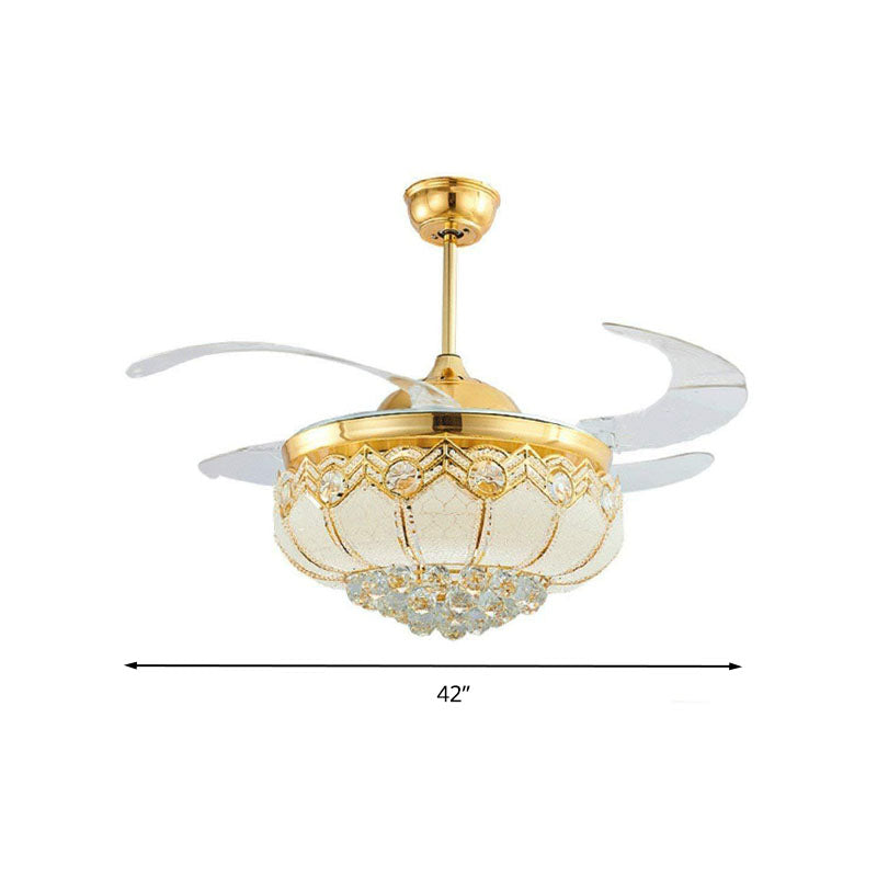 Domed Clear Crystal LED Ceiling Mount Fan Modern Wall Control/Remote Control/Frequency Convertible Golden Hanging Lamp Clearhalo 'Ceiling Fans with Lights' 'Ceiling Fans' 'Modern Ceiling Fans' 'Modern' Lighting' 279202