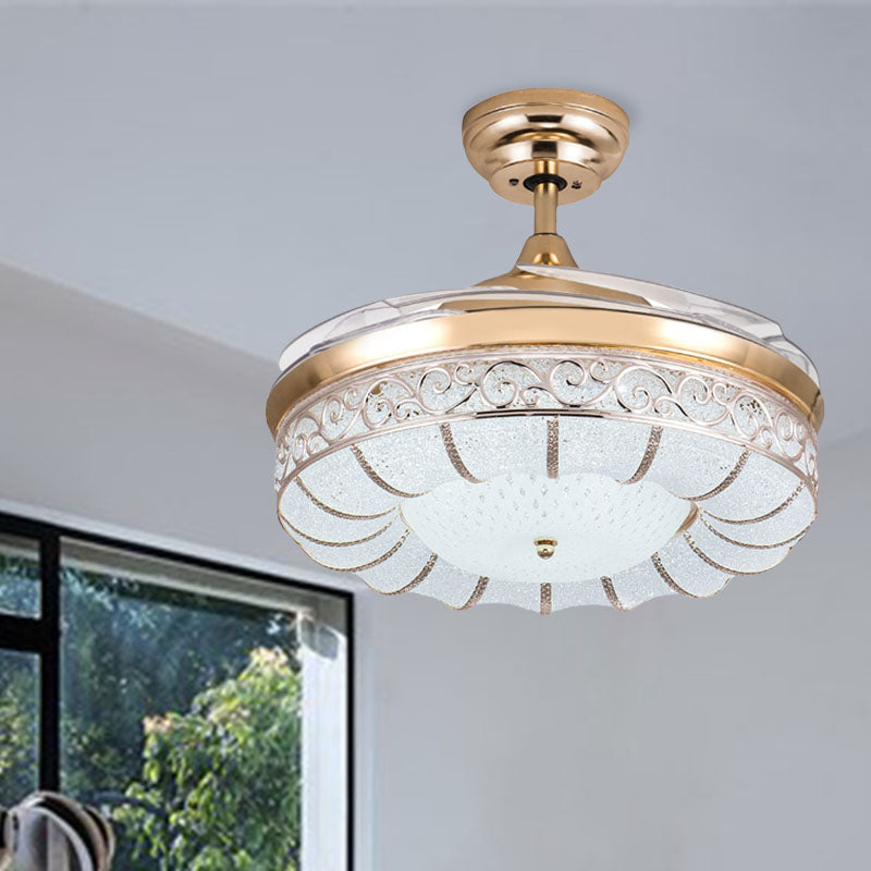 36"/42" W Rose Gold Round Semi Flush Mount Contemporary LED Dimple Crystal Ceiling Fan Light with Frequency Conversion/Remote Control/Wall Control Gold 36" Clearhalo 'Ceiling Fans with Lights' 'Ceiling Fans' 'Modern Ceiling Fans' 'Modern' Lighting' 279203