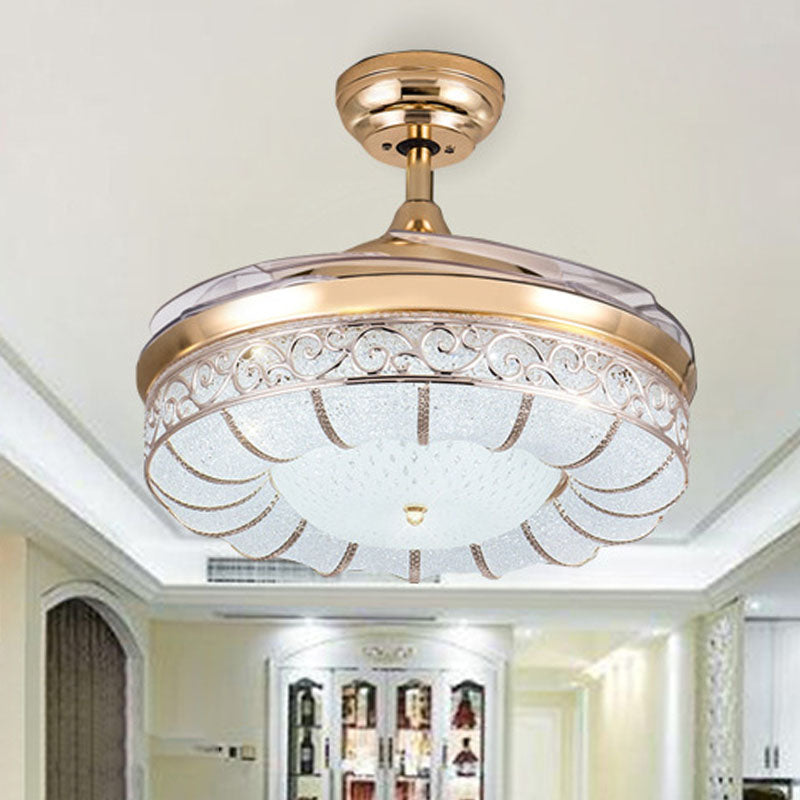 36"/42" W Rose Gold Round Semi Flush Mount Contemporary LED Dimple Crystal Ceiling Fan Light with Frequency Conversion/Remote Control/Wall Control Clearhalo 'Ceiling Fans with Lights' 'Ceiling Fans' 'Modern Ceiling Fans' 'Modern' Lighting' 279204