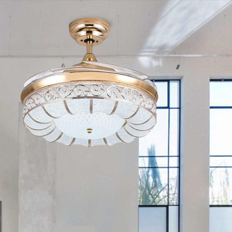 36"/42" W Rose Gold Round Semi Flush Mount Contemporary LED Dimple Crystal Ceiling Fan Light with Frequency Conversion/Remote Control/Wall Control Clearhalo 'Ceiling Fans with Lights' 'Ceiling Fans' 'Modern Ceiling Fans' 'Modern' Lighting' 279205