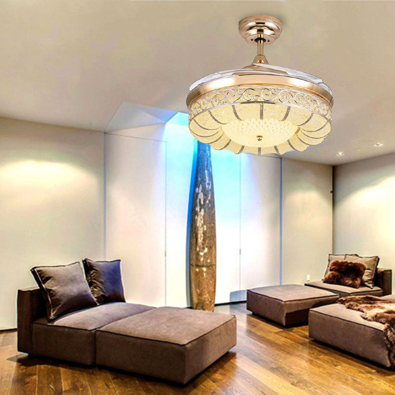 36"/42" W Rose Gold Round Semi Flush Mount Contemporary LED Dimple Crystal Ceiling Fan Light with Frequency Conversion/Remote Control/Wall Control Clearhalo 'Ceiling Fans with Lights' 'Ceiling Fans' 'Modern Ceiling Fans' 'Modern' Lighting' 279212