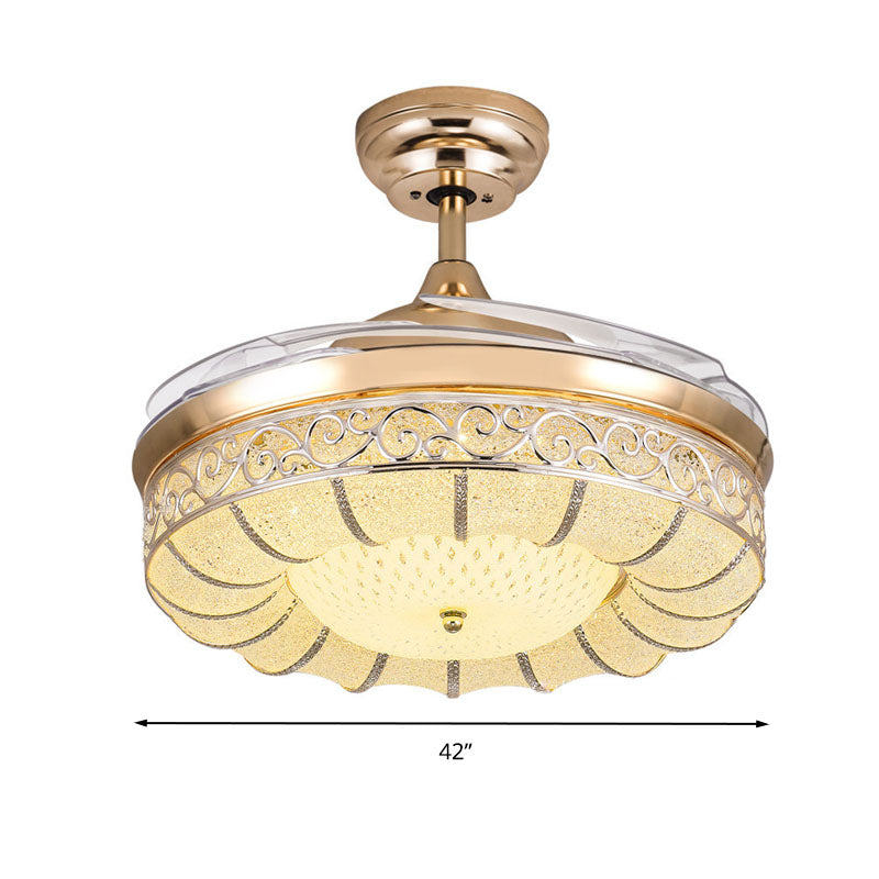 36"/42" W Rose Gold Round Semi Flush Mount Contemporary LED Dimple Crystal Ceiling Fan Light with Frequency Conversion/Remote Control/Wall Control Clearhalo 'Ceiling Fans with Lights' 'Ceiling Fans' 'Modern Ceiling Fans' 'Modern' Lighting' 279214
