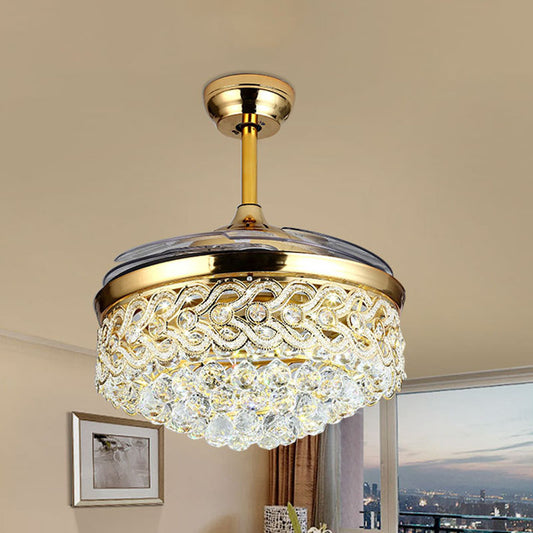Simple Tapered Ceiling Fan Light Crystal Orbs Chrome/Gold Finish LED Hanging Lamp with Frequency Conversion/Remote Control/Wall Control Gold Clearhalo 'Ceiling Fans with Lights' 'Ceiling Fans' 'Modern Ceiling Fans' 'Modern' Lighting' 279216