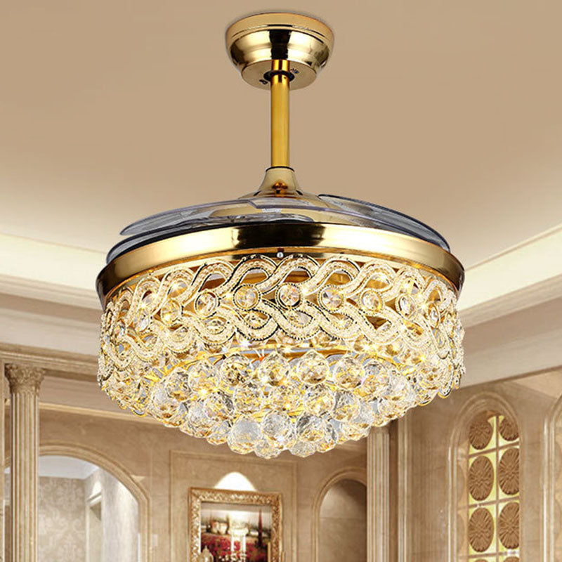 Simple Tapered Ceiling Fan Light Crystal Orbs Chrome/Gold Finish LED Hanging Lamp with Frequency Conversion/Remote Control/Wall Control Clearhalo 'Ceiling Fans with Lights' 'Ceiling Fans' 'Modern Ceiling Fans' 'Modern' Lighting' 279217